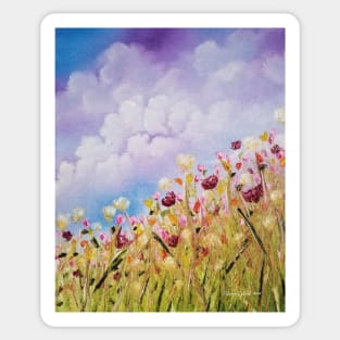 Look to the Light, Daylight flowers, flowers impressionism, wild flowers, clouds, skyscape, cloudy sky with flowers Sticker